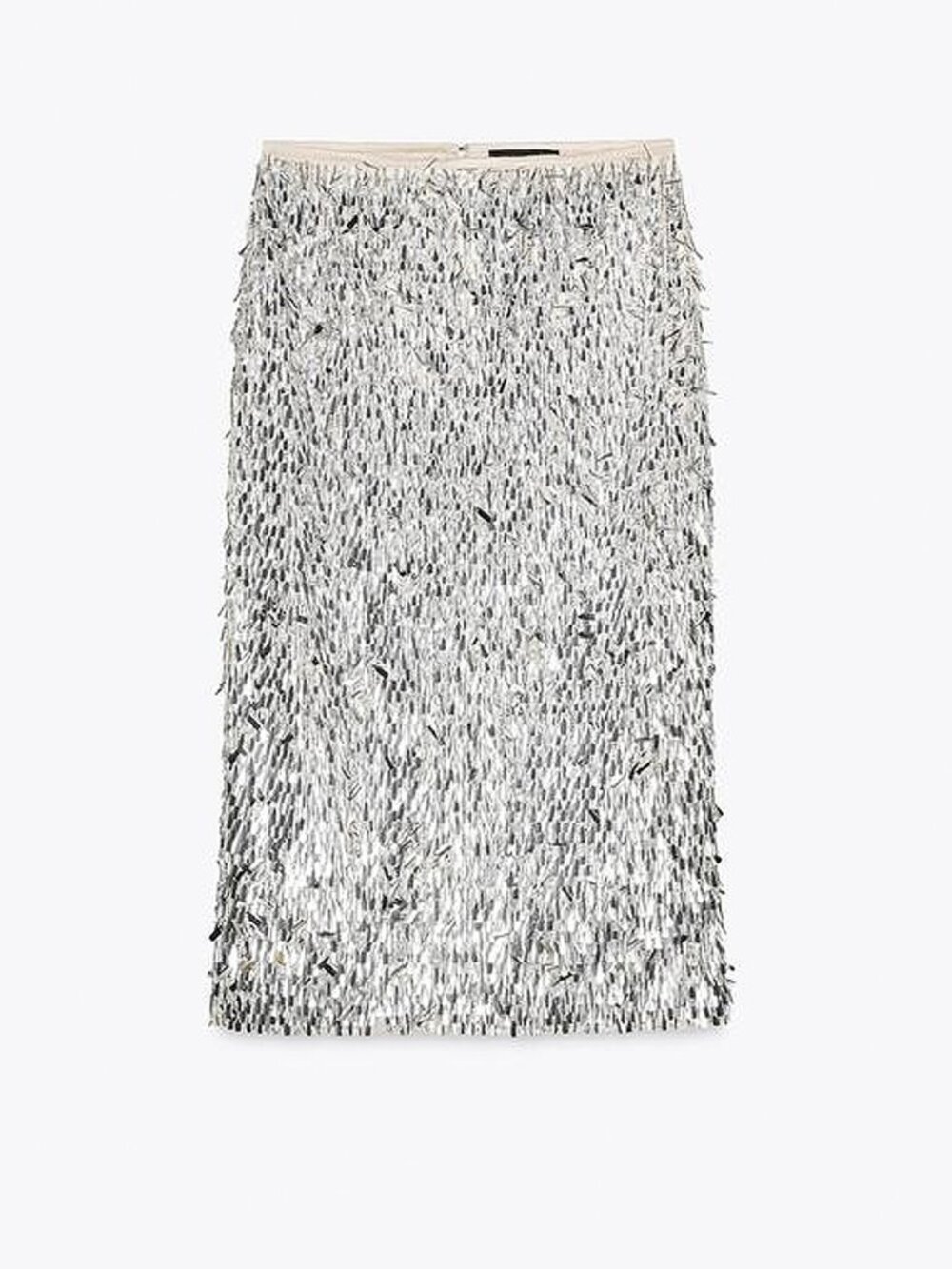 ZARA Silver Sequin Midi Skirt – Size M